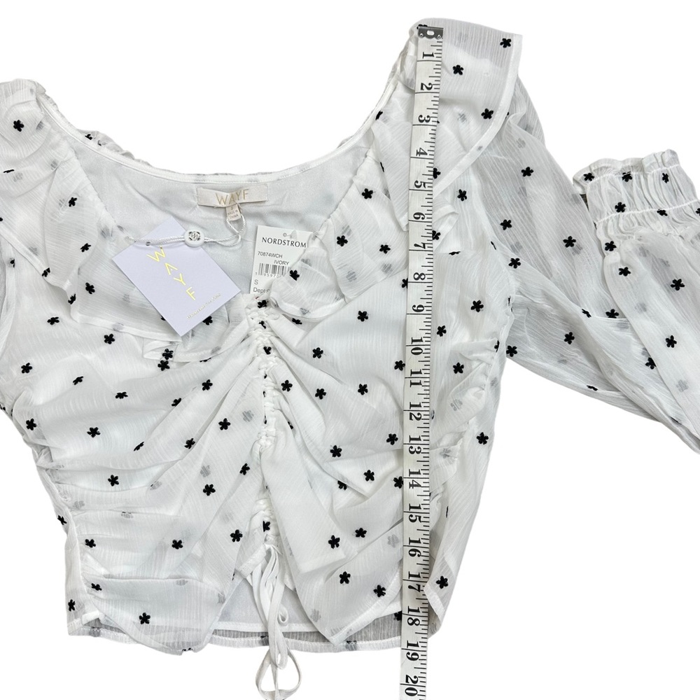 NWT WAYF Liz Ruched Ruffle Neck White Blouse Small S - Picture 8 of 9